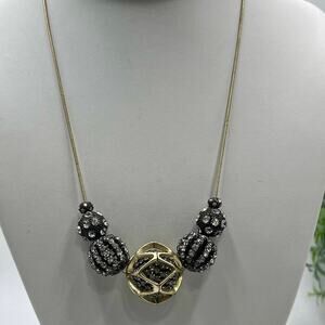 CHICO'S Julia Silver Gold Tone Rhinestone Adorned Fireballs Black Ball Necklace‎